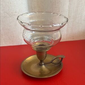 Vtg Brass Chamberstick Candle Holder Heavy Duty w Glass Hurricane Shade 4.75”H